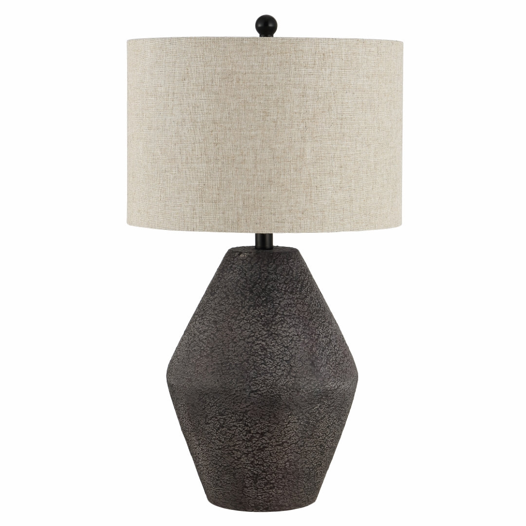 Ersta Modern Table Lamp - Earthy Brown Resin Crafted with an Organic Look and Complemented by a White Cotton Drum Shade for Elegant Interior Decor