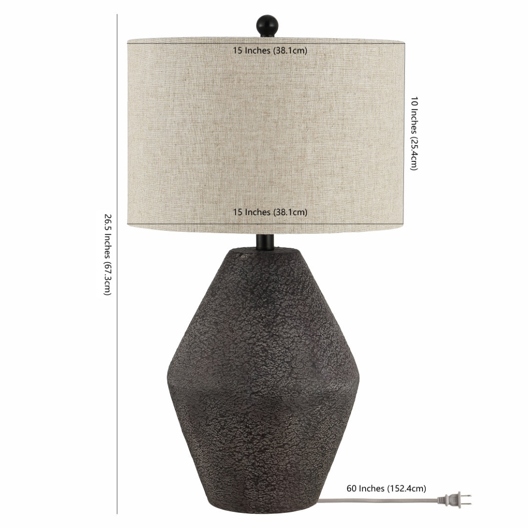 Ersta Modern Table Lamp - Earthy Brown Resin Crafted with an Organic Look and Complemented by a White Cotton Drum Shade for Elegant Interior Decor