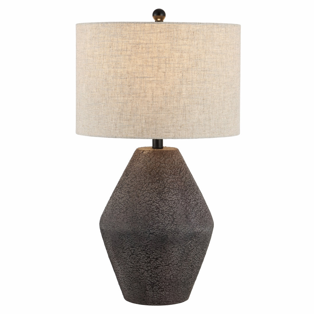 Ersta Modern Table Lamp - Earthy Brown Resin Crafted with an Organic Look and Complemented by a White Cotton Drum Shade for Elegant Interior Decor